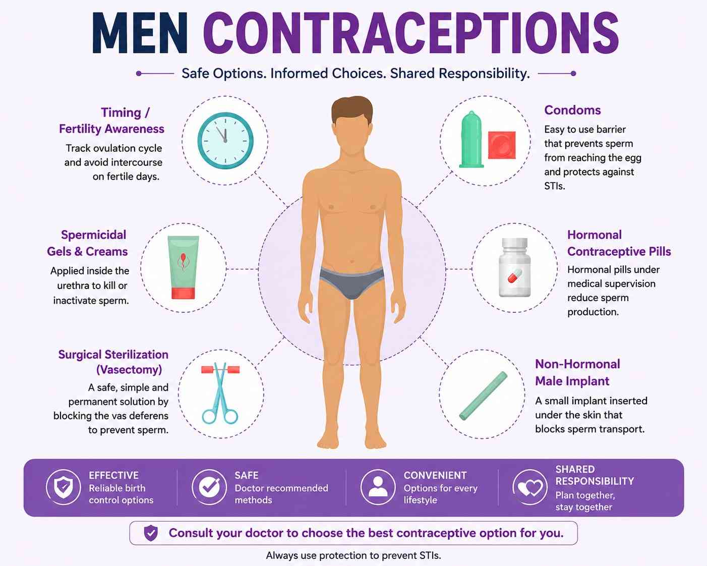 Dr Garge explaining male birth control options including vasectomy and condoms to a male patient at Citi Vascular Hospital, KPHB, Hyderabad
